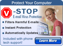 V-stop E-mail Virus Protection - Filters Harmful E-mails - Instant Protection - Automatically Updates - For only $1 per month!